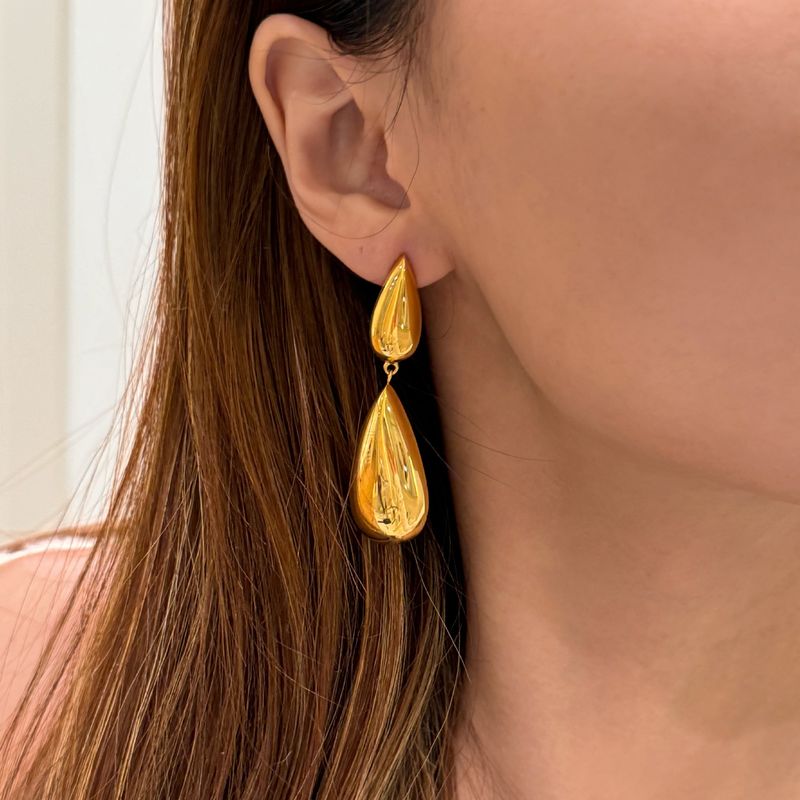 Real Gold Electroplated Titanium Steel Retro Polished Surface Teardrop Gold And Silver Earrings_voghion.com