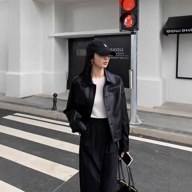 Trendy Brown For Women Spring Autumn 2025 New Fashion Short Leather Jacket High-end Small Size_voghion.com