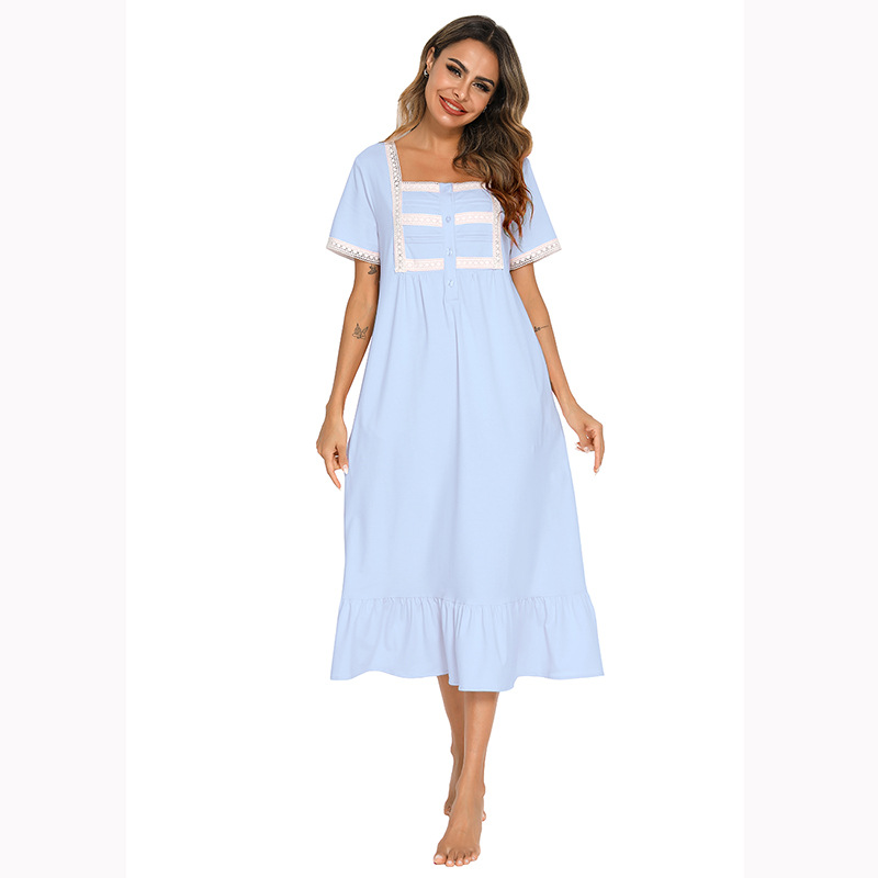 Pigiami da donna Pigiami a maniche corte Abito da principessa Camicia da notte bianca Abito per la casa_voghion.com