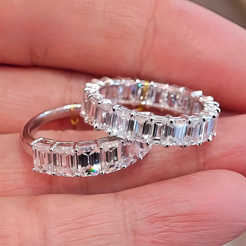 BXINY 3*5mm Anelli Moissanite Taglio Smeraldo Argento S925 Colore D Diamante da Laboratorio per Donne Uomini Fascia Eternity Completa Regali Gioielleria Pregiata GRA_voghion.com