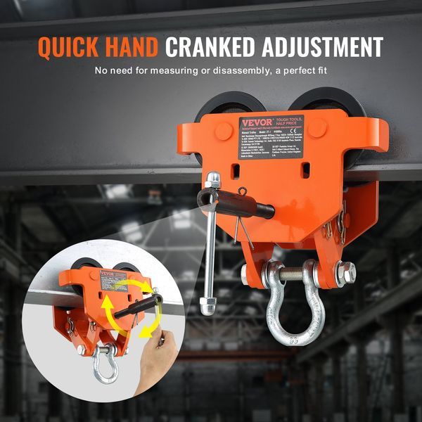 Manual Trolley, 4400 Lbs/2 Ton Load Capacity, Push Beam Trolley With Dual Wheels, Adjustable For I-Beam Flange Width 2.8' To 6.7', Heavy Duty Alloy_voghion.com