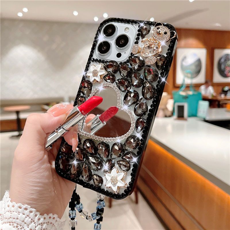 Spiegelhülle mit Dekoration für Damen, Glitzer-Diamant-Bling-Hülle, für Samsung S24 S20 Plus S21 FE S22 23Ultra Note20_voghion.com