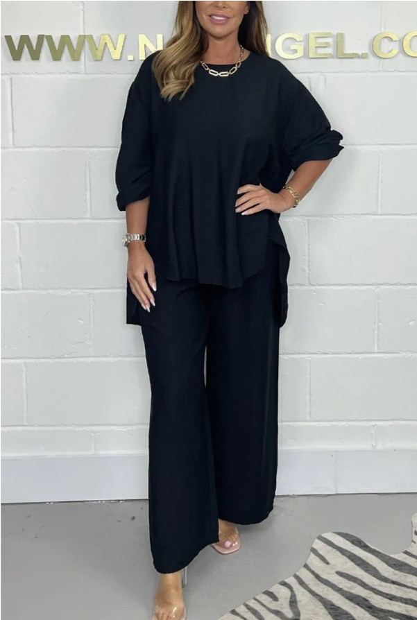Ensembles de pantalons pour femmes, jambes longues et larges, décontracté, mode, couleur unie, nouvelle collection 2024_voghion.com