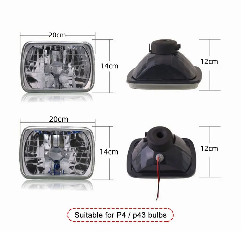 7" Inch 7x5 Square Headlight 6052 Glass Clear Lens Dia Cut White Lamp For H4/P43 Bulb OBD2 Car Accessories_voghion.com