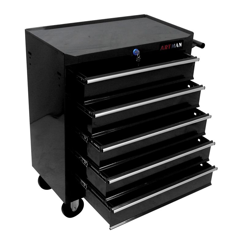 5 Drawer Tool Chest, Tool Storage Cabinet For Garage Storage With 4 Wheels And Locking System, BLACK_voghion.com