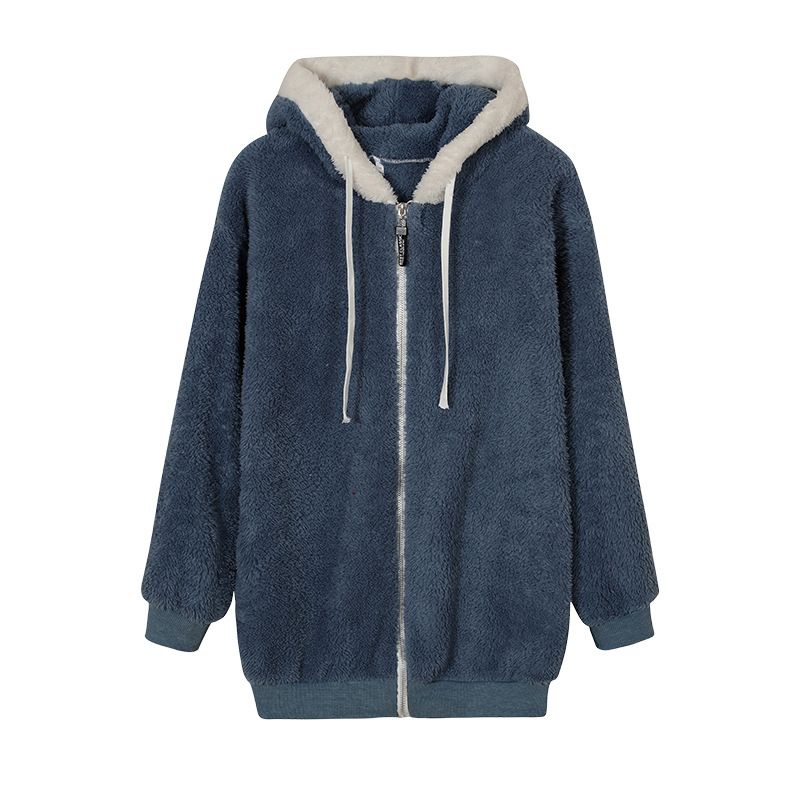 Damenbekleidung neue Herbst- und Winterjacke mit lockerer Plüsch-Kapuze und Reißverschluss für Damen_voghion.com