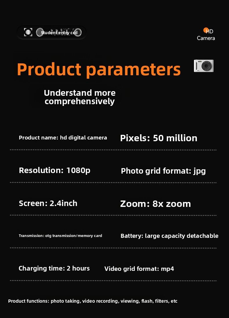 Caméra numérique CCD HD pour étudiants M26 Campus, compacte, portable et abordable_voghion.com
