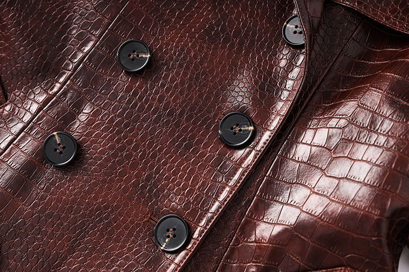 Women's Clothing Spring And Autumn Pu Leather Extended Style Atmospheric Lace Up Leather Coat Windbreaker_voghion.com