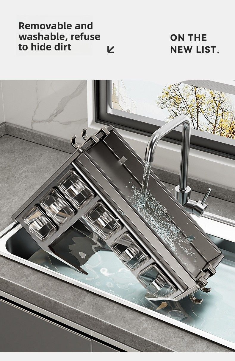 Home Kitchen Spice Rack Multi-Functional No-Drill Wall-Mounted Seasoning Storage Box_voghion.com