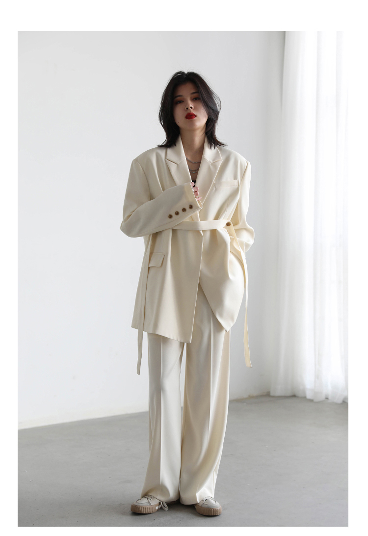 CHIC VEN Women Blazer Design Wide Shoulder Ribbon Solid Women's Medium Long Coat Office Lady Female Overcoat Spring_voghion.com