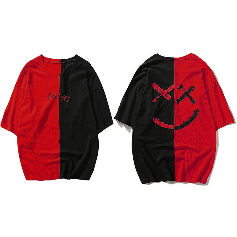 Sommer Freizeit Trend Personalisierte Farbige Gedruckt Lächelndes Gesicht Top Kurzarm Herren_voghion.com