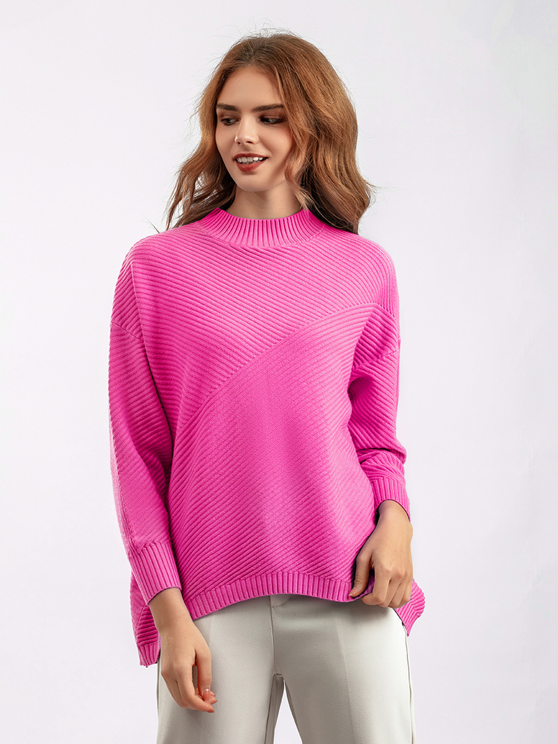 Damen-Pullover, einfarbig, Strickpullover, halbhoher Halsausschnitt, Pullover unten_voghion.com
