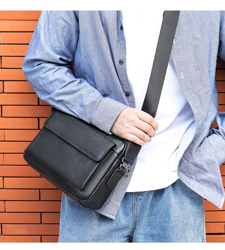 Borsa a tracolla da uomo in vera pelle - Borsa a tracolla in morbida pelle bovina pieno fiore per l'uso quotidiano, elegante e resistente, adatta a laptop da 14 pollici_voghion.com