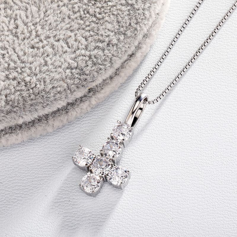 Collana Hip Hop con diamanti, collana cubana classica con croce invertita, ciondolo con diamanti rotondi, design di nicchia in argento sterling, collana semplice con zirconi_voghion.com