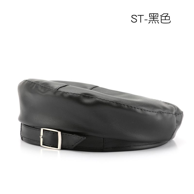 Korean Style Personality Trendy Women's Autumn Winter Leather Solid Color Octagonal Hat Outdoor Travel Street Sun_voghion.com