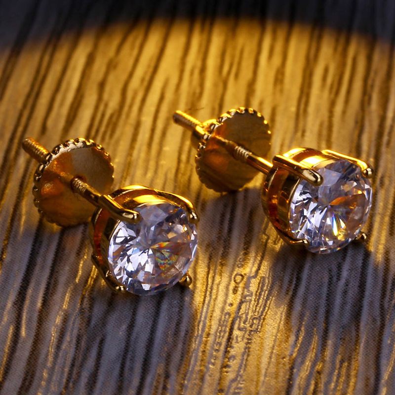 Gold Plated Micro Inlaid Zircon Thread Earrings – 4mm Universal Hip Hop Jewelry_voghion.com
