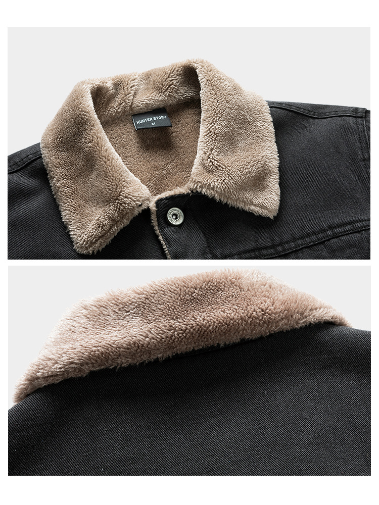 Veste en denim pour hommes, automne et hiver, peluche décontractée, tendance de la mode pour hommes_voghion.com