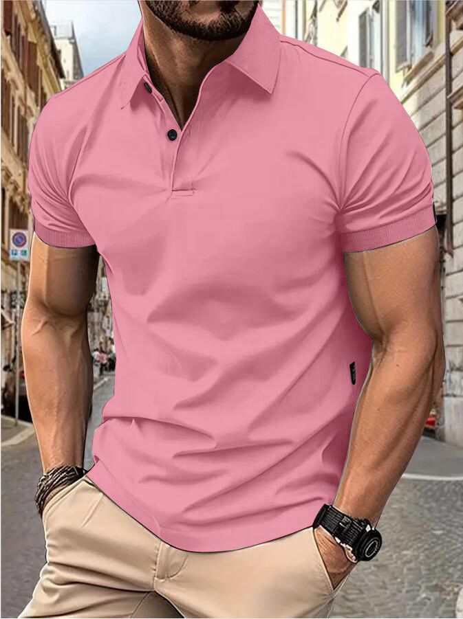 Men's Short Sleeve Solid Color Short Sleeve Daily Casual Lapel Casual Short Sleeve Button Down T-shirt Casual Top For Men_voghion.com