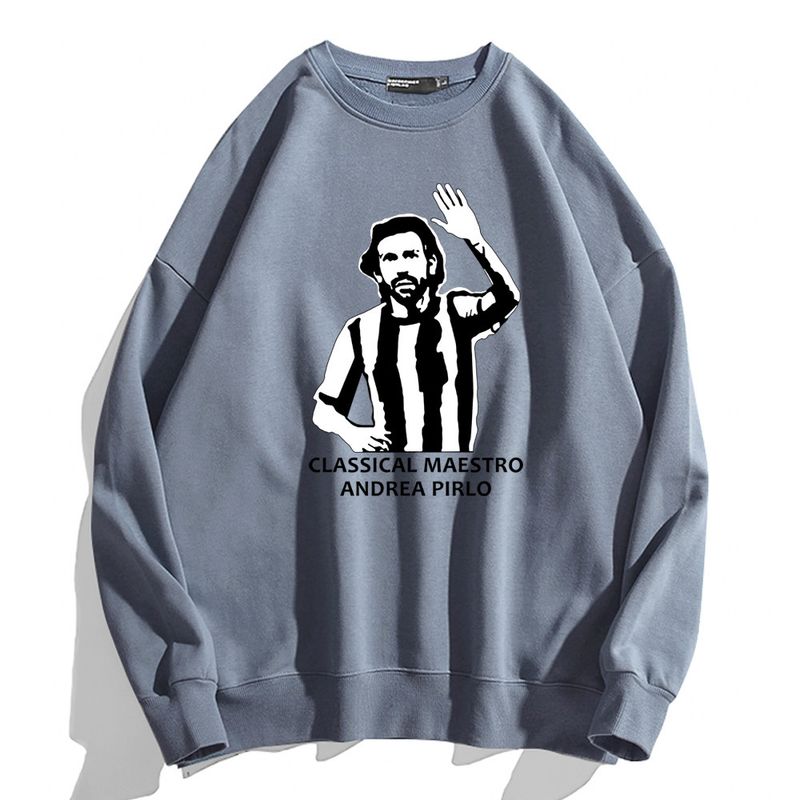 Football Cartoon Pirlo Long Sleeved Round Neck Hoodie With Unisex Single-Sided Printed Autumn And Winter Loose Fitting_voghion.com