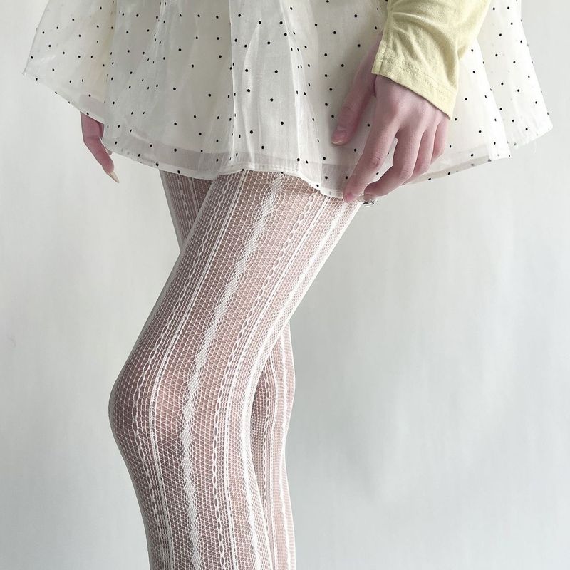 Spring And Autumn Striped Red Millennium Slim Stockings Retro Dark Pattern Hot Girls All Match Thin Tights 6196_voghion.com