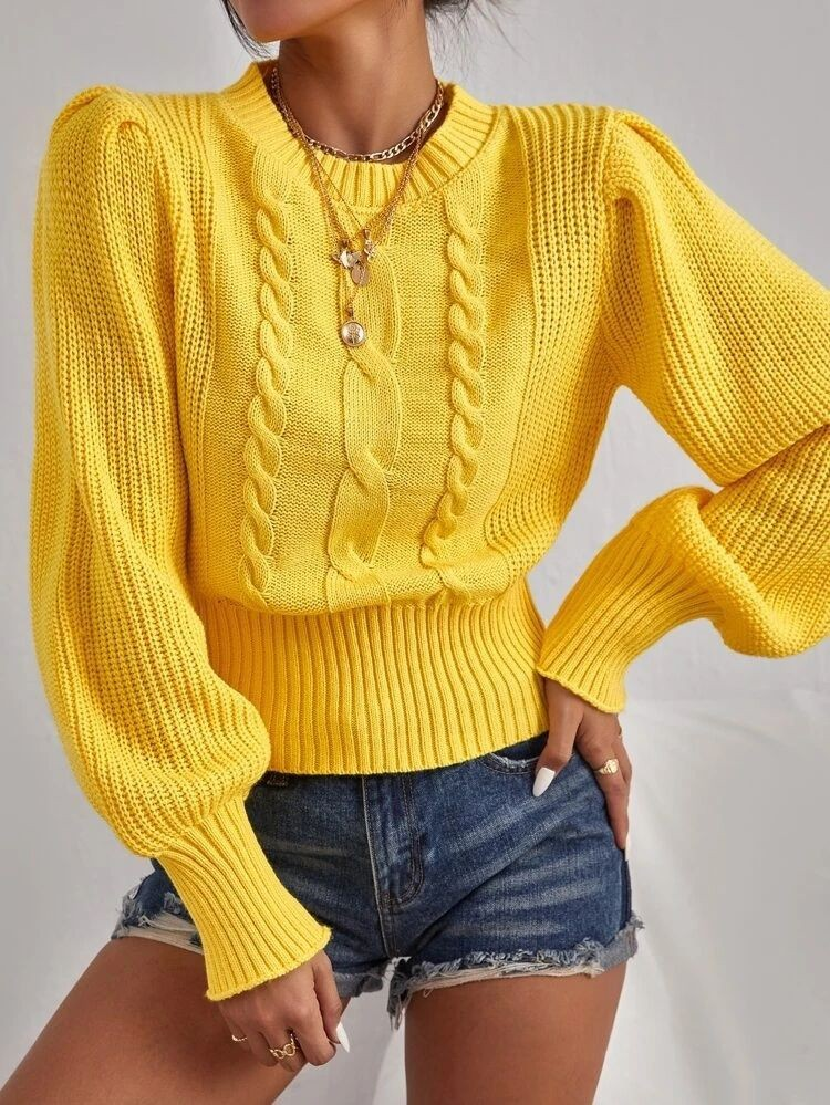Women's Clothing solid color swes autumn and winter new style round neck pullover versatile lantern sleeve twist_voghion.com