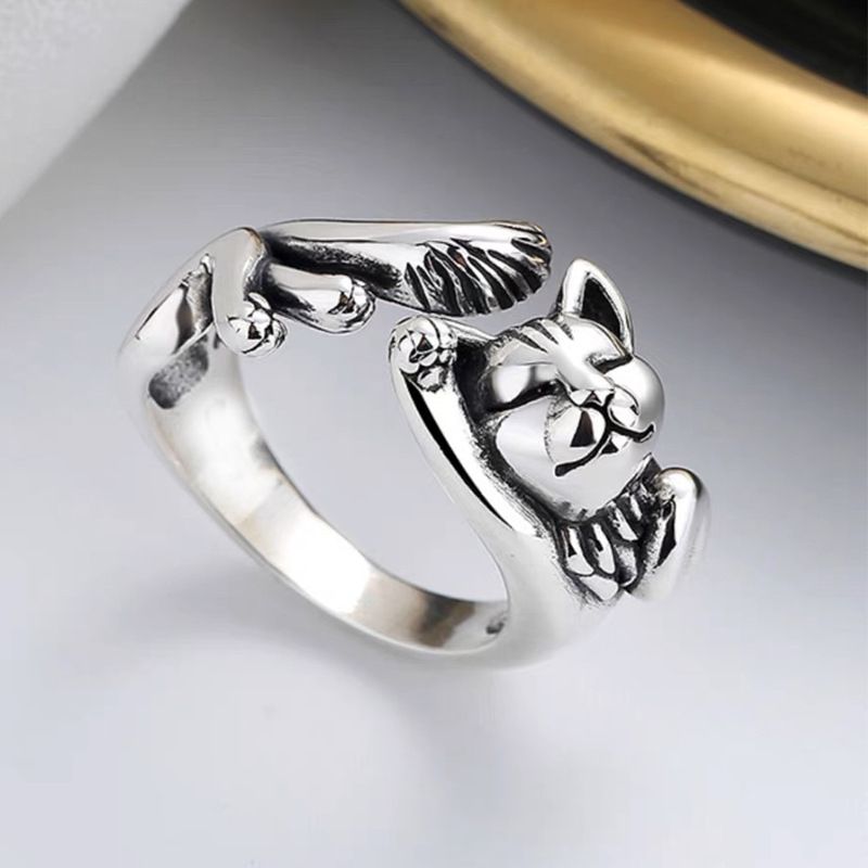 Cat Korean version fashionable, niche, high-end, cute,non fading, open mouth ring_voghion.com