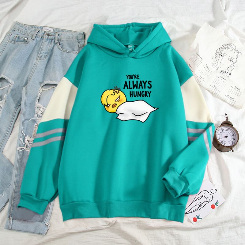 Color Block YOU'RE ALWAYS HUNGRY Printed New Internet Celebrity Long Sleeve Sweatshirt_voghion.com