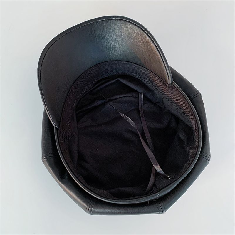 Moda COKK Cappello in pelle Autunno Inverno Berretto da giornalaio Donna Nero Moda Donna Vintage Cappelli Gorros Berretto_voghion.com