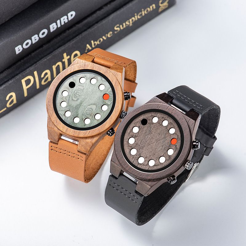 BOBO BIRD Holzuhr Freizeit Multifunktionale Kreative Grüne Sandelholzuhr_voghion.com