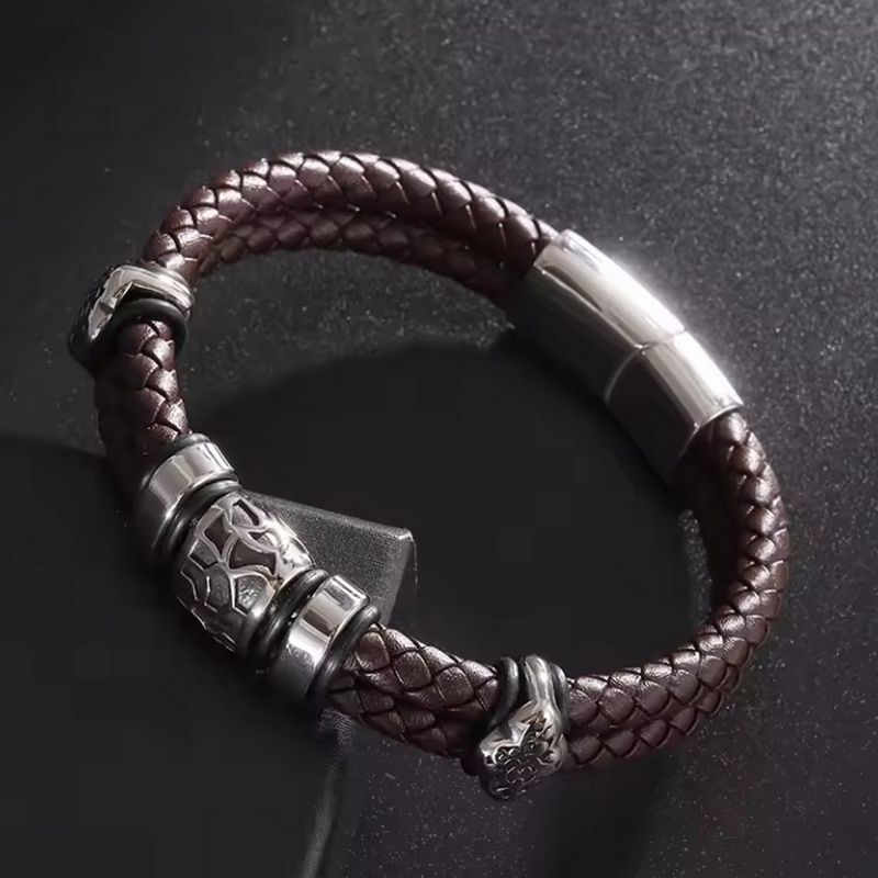 Herren Hip Hop Perlen Doppelkreis Lederarmband Gewebtes Leder Mode Herrenarmband_voghion.com