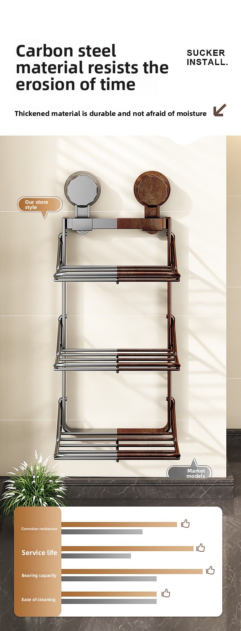 New Kitchen Suction Cup Household Multi-layer No-drill Prep Tool Wall-mounted Storage Rack_voghion.com