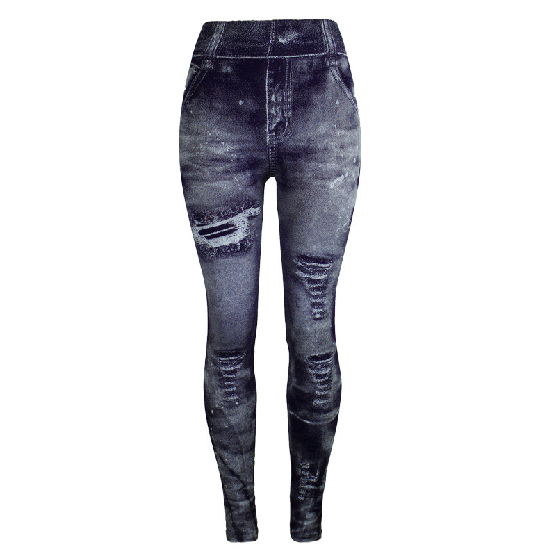 Leggings imitation denim pour femmes, pantalons multicolores populaires à neuf points pour soulever les hanches_voghion.com