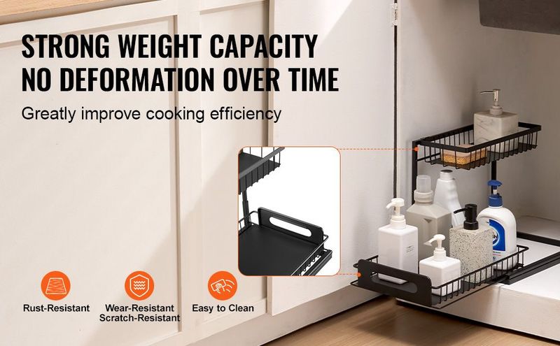 2-Tier Wire Pull Out Cabinet Under Sink Organizer 10.7"x14.2" Drawer Basket 2PCS_voghion.com