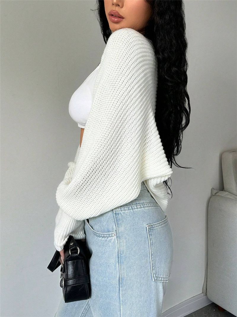 Oversized gebreide cardigan met vleermuismouwen voor dames - Zachte, getailleerde trui van acryl, lichtgewicht laagjesstuk voor streetwear-mode_voghion.com