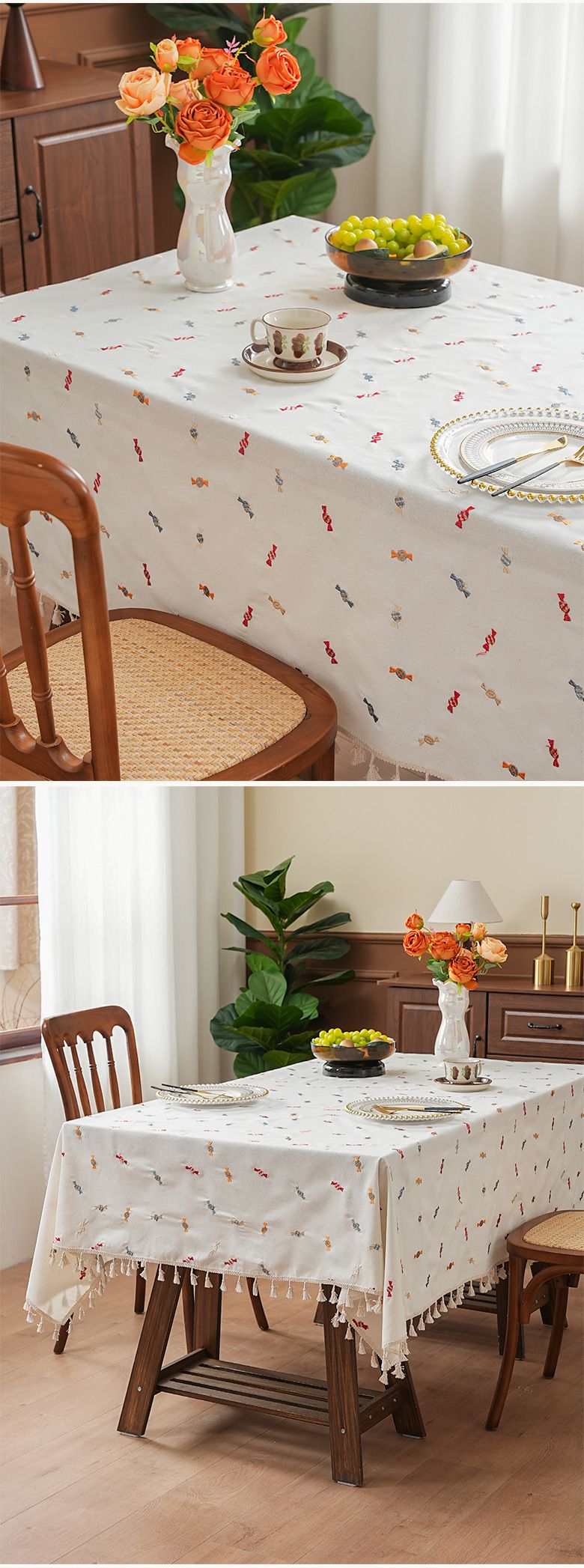 Tovaglia 100% lino – Disegni di caramelle e Natale, copertura rettangolare antipolvere per tavolo da pranzo, tavolino (150x100 cm/150x260 cm)_voghion.com