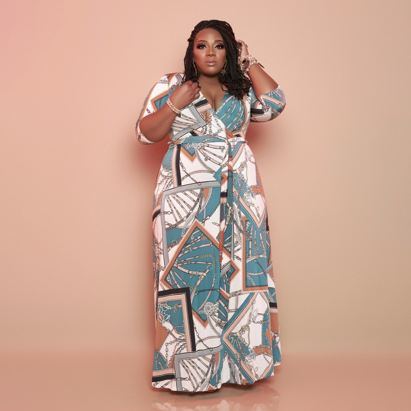 21116 Vestidos de talla grande para mujer de longitud suelta con estampado nuevo de verano_voghion.com