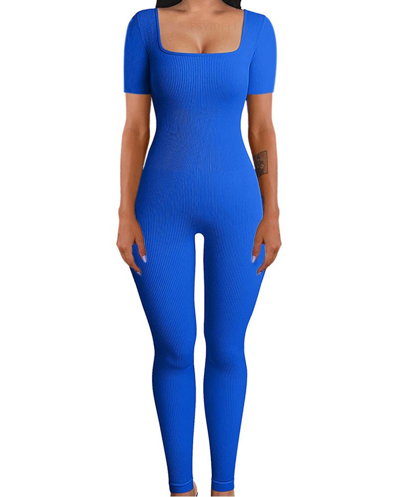 Dameuniform med tråd, firkantet krage, løft, hofte og slank, sexy jumpsuit_voghion.com
