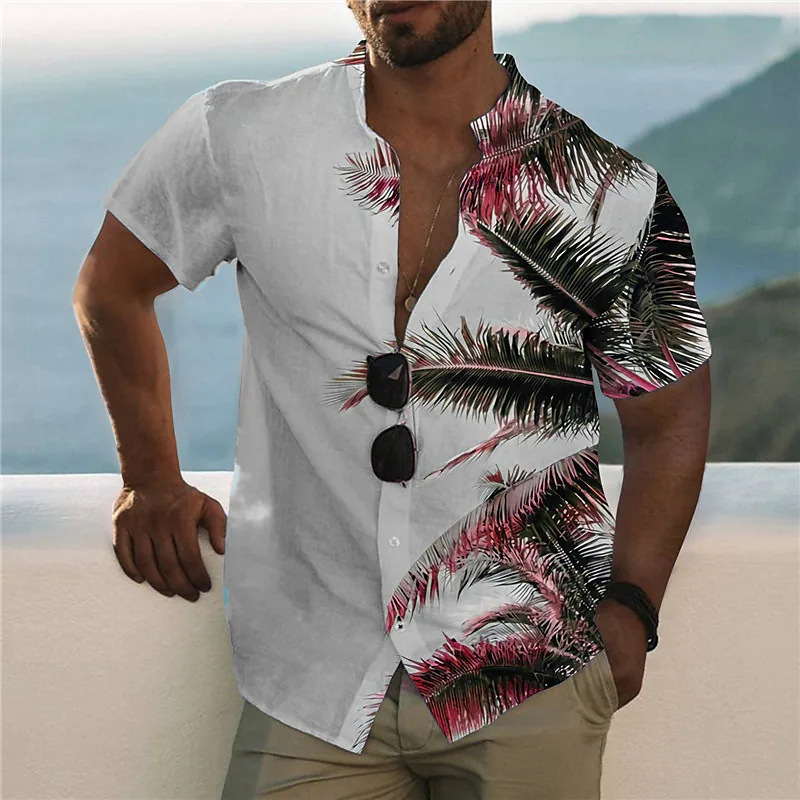 Abbigliamento da uomo stazione indipendente Camicia da spiaggia stampata in 3D da uomo Top versatile con foglie e fiori hawaiani personalizzato e alla moda_voghion.com