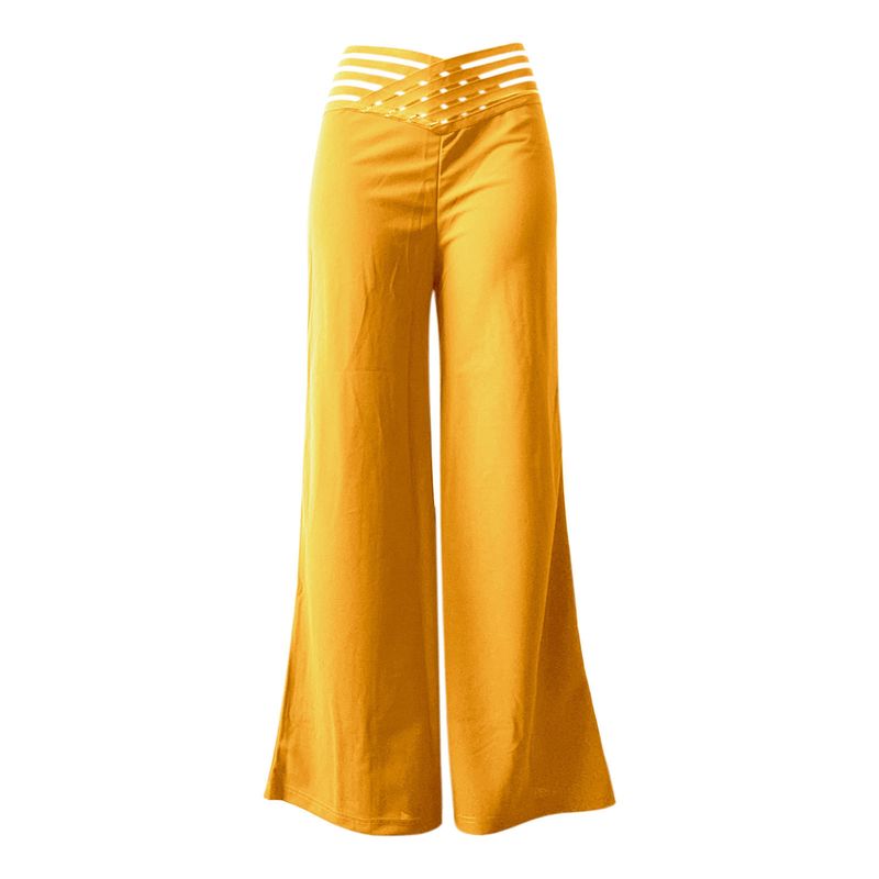 Pantaloni da donna a vita alta con incrocio cavo, modello 2024, stile pendolarismo, micro svasati, gamba larga casual_voghion.com