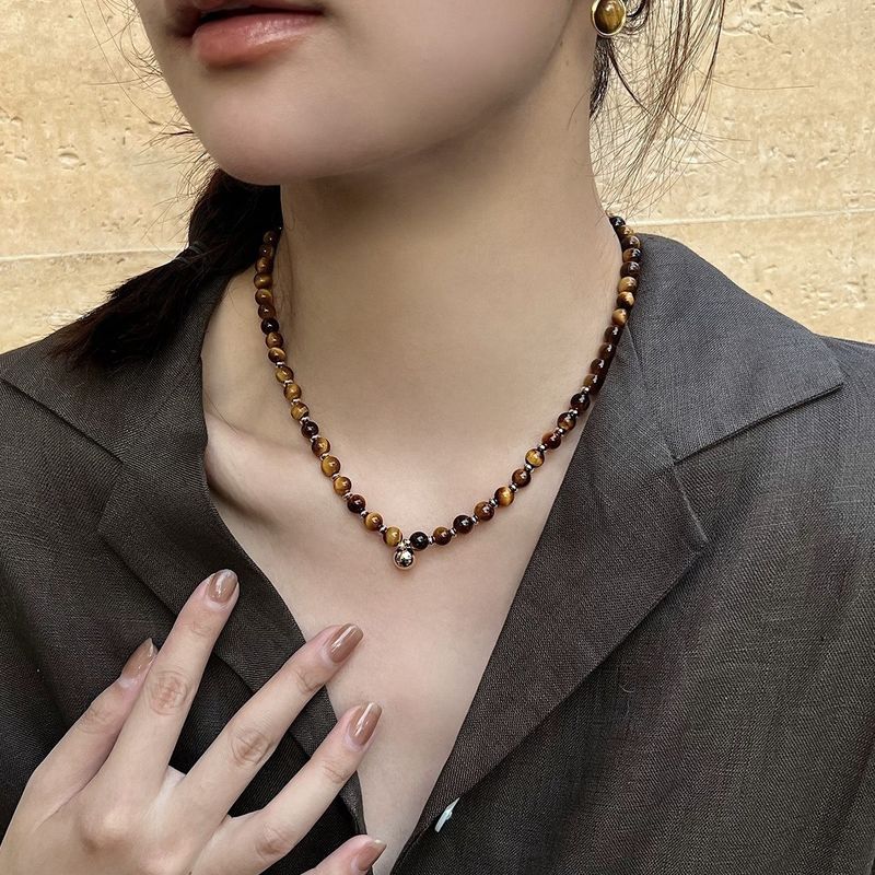 Collana con perline in pietra occhio di tigre retrò da donna, girocollo a strati con perline quadrate geometriche, pezzo importante in pietra preziosa naturale marrone resistente allo sbiadimento_voghion.com