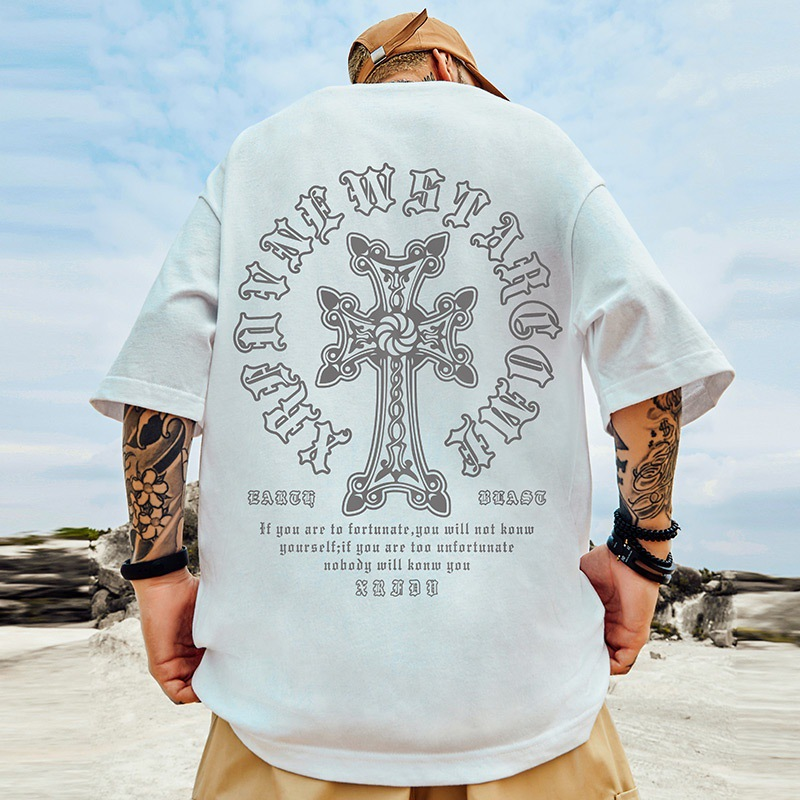 Men's Clothing Short-sleeved t-shirt printed men's round neck t-shirt loose oversized versatile hip-hop men's casual top_voghion.com