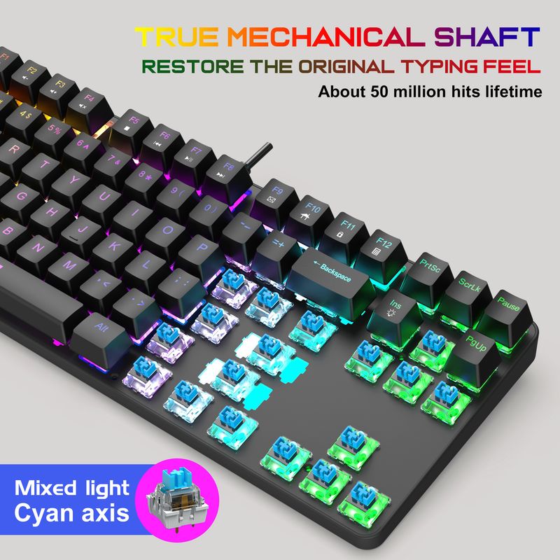 2025 Game Designer Mechanical Keyboard K87 Green Axis Red Axis Tea Axis Black Axis Original Keycap Gaming Keyboard RGB Lighting Effect_voghion.com