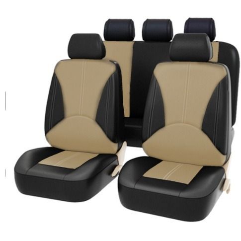 PU lederen autostoelhoes kunstleer vier seizoenen universeel zitkussen 5-zits auto universele stijl beige stiksels leer_voghion.com