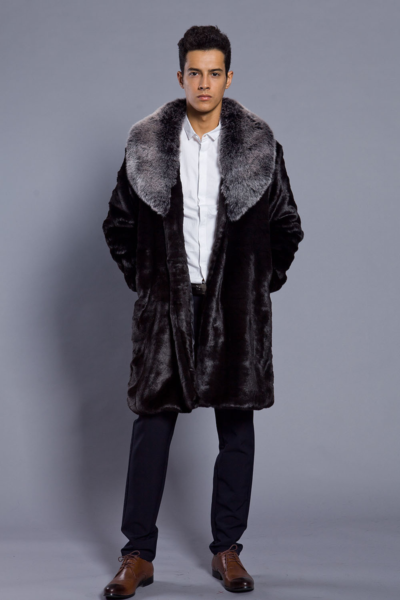 Men's Clothing Autumn and Winter New Fur Men's Jacket Fox Fur Collar Mid Length Coat Fashionable Casual Thick Warm_voghion.com