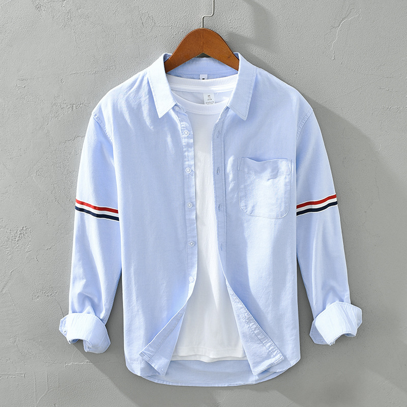 Camicia in cotone con colori di tendenza M8820 Versione coreana della camicia bianca con colletto quadrato sottile e camicia con fondo autunnale di una generazione._voghion.com