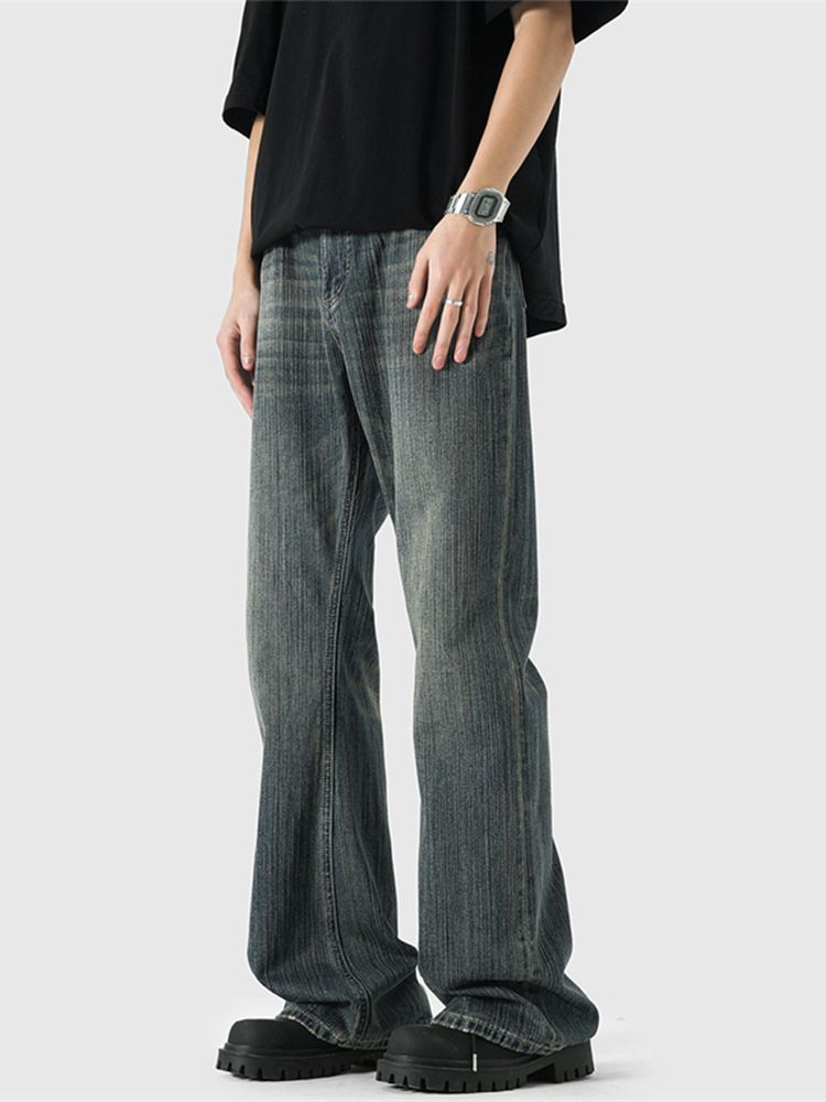 Neue Herrenjeans im amerikanischen Stil aus gewaschenem Bambus mit lockerem, geradem Bein und leicht ausgestellter Freizeithose_voghion.com