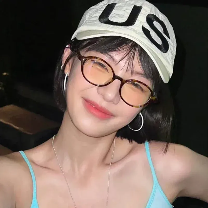 Fashion Korea Retro Oval Frame for Women Lovely Ins No Makeup Plain Y2K Eyewear Cute Decorative Computer Glasses_voghion.com