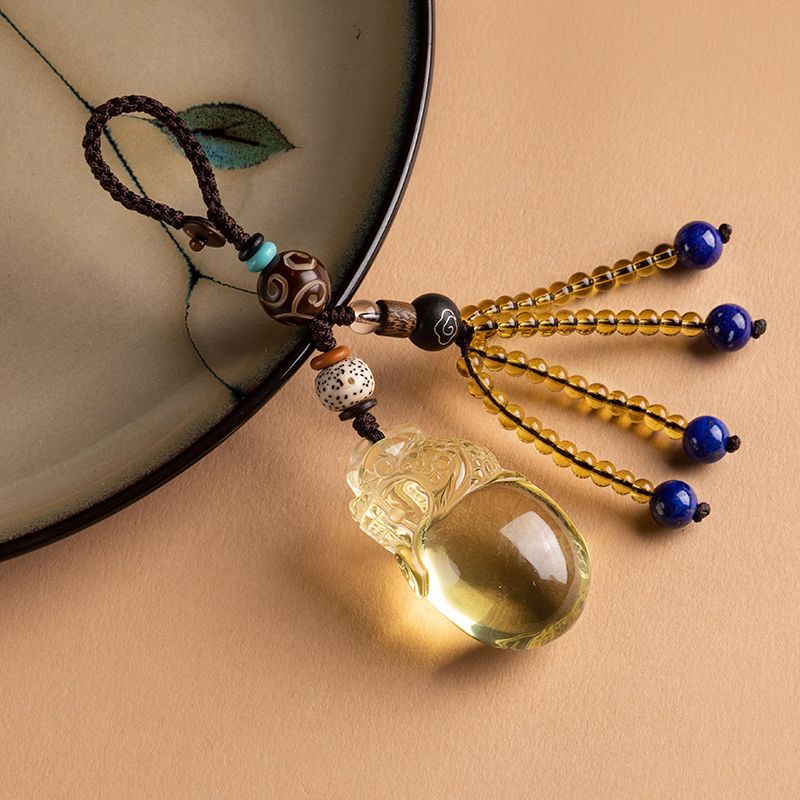 Natürlicher Citrin, exquisiter Pixiu-Schlüsselanhänger fürs Auto, hochwertiger kreativer Schmuck, kleiner Sicherheitssymbol-Anhänger für Herren._voghion.com