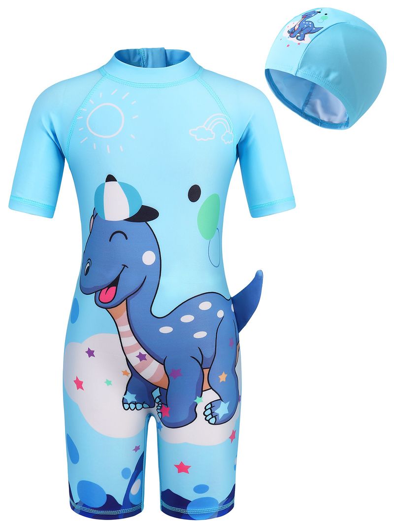Traje de baño para madres e hijos, traje de baño de verano con estampado de dinosaurios para niños de Europa y América, traje de surf para niños, traje de baño de una pieza de manga corta_voghion.com