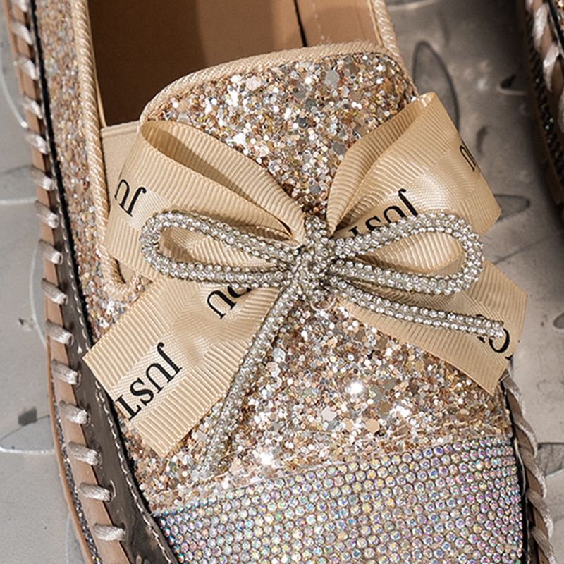 Damenschuhe Neue große Größe Strass Schleife Freizeitschuhe Nischendesign Einzelschuhe Trend_voghion.com